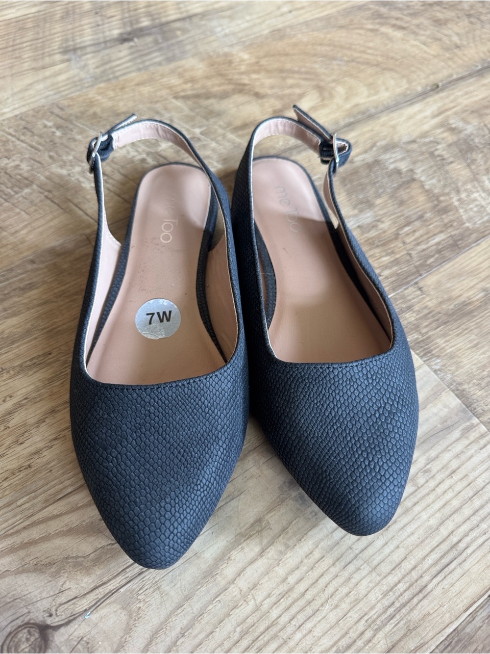 Me Too Evrett pointed-toe slingback flats black faux-snakeskin size 7W